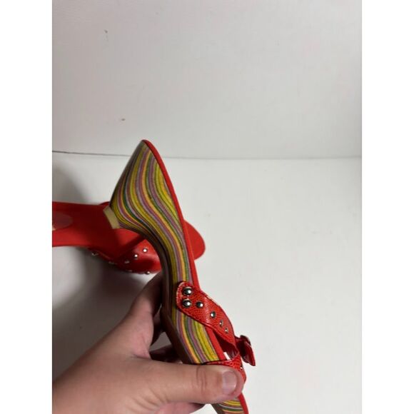 Chinese Laundry VTG Y2K Kitten Heel Peep Toe Orange Studs Structural Buckle sz 7 - Picture 5 of 5